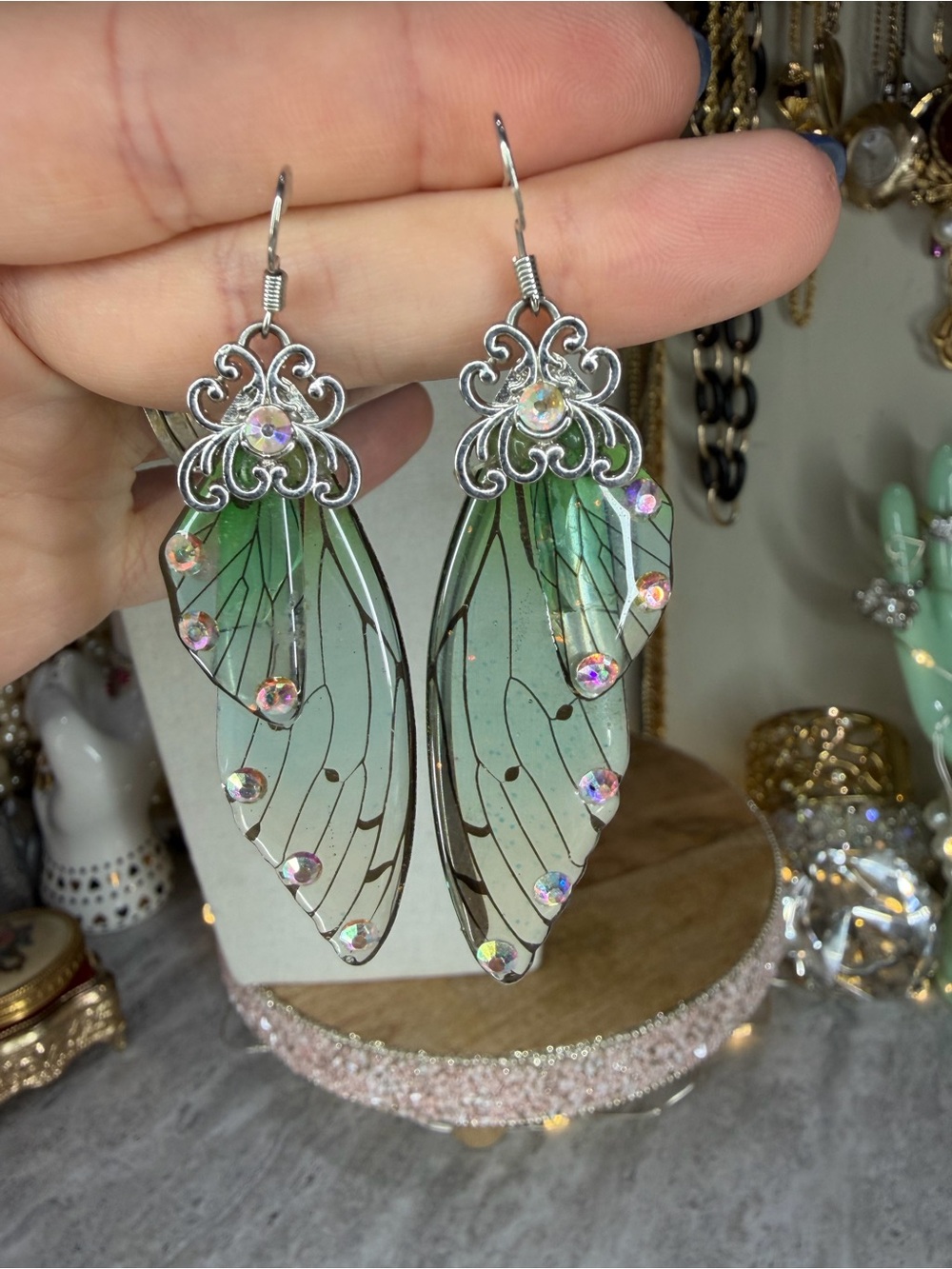 Butterfly Fairy Earrings Dangle Rhinestone Wings Jewelry Cosplay Renaissance